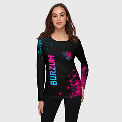 Лонгслив женский Burzum - neon gradient: надпись, символ, цвет: 3D-принт — фото 2