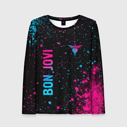 Лонгслив женский Bon Jovi - neon gradient: надпись, символ, цвет: 3D-принт