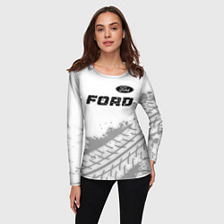 Лонгслив женский Ford speed на светлом фоне со следами шин: символ, цвет: 3D-принт — фото 2