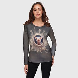 Лонгслив женский Мордочка забавного поросёнка, цвет: 3D-принт — фото 2