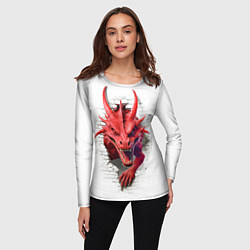 Лонгслив женский Красный дракон выглядывает из стены, цвет: 3D-принт — фото 2