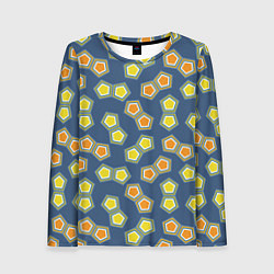 Лонгслив женский Желто-оранжевая мозаика на синем фоне, цвет: 3D-принт