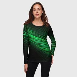 Лонгслив женский Green neon lines, цвет: 3D-принт — фото 2