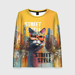 Лонгслив женский Кот в городе - street style, цвет: 3D-принт
