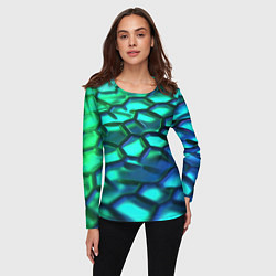 Лонгслив женский Зеленые и синие соты, цвет: 3D-принт — фото 2
