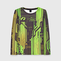 Лонгслив женский Кибер схемы кислотно-зелёные, цвет: 3D-принт