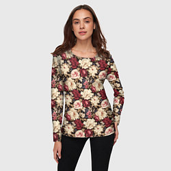 Лонгслив женский Винтажные цветы паттерн, цвет: 3D-принт — фото 2