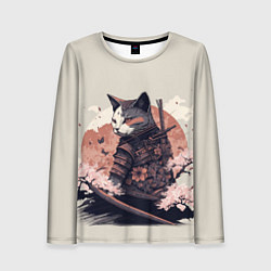 Лонгслив женский Боевой котенок ниндзя - японская сакура, цвет: 3D-принт