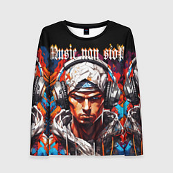 Лонгслив женский Граффити парень в наушниках music non stop, цвет: 3D-принт