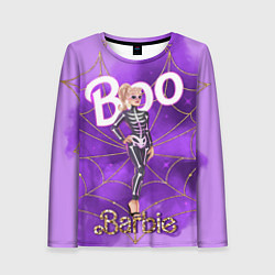 Лонгслив женский Барби в костюме скелета: паутина и фиолетовый дым, цвет: 3D-принт