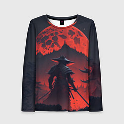 Женский лонгслив Samurai and red moon - нейросеть