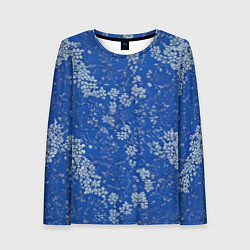 Лонгслив женский Белые лепестки на синем фоне, цвет: 3D-принт