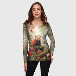 Лонгслив женский Красная панда в лесу, цвет: 3D-принт — фото 2