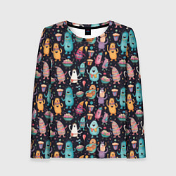 Женский лонгслив Весёлые монстры на вечеринке