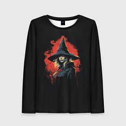 Лонгслив женский Ведьма в шляпе кровавый фон, цвет: 3D-принт