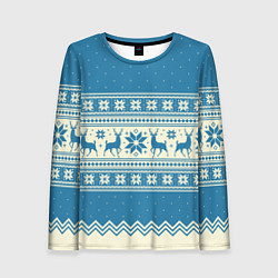 Женский лонгслив Sweater with deer on a blue background