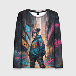 Женский лонгслив Японская девушка в худи