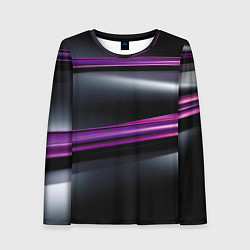 Лонгслив женский Фиолетовые полосы на черном фоне, цвет: 3D-принт