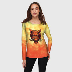 Лонгслив женский Огненный дикий кабан на фоне пламени, цвет: 3D-принт — фото 2