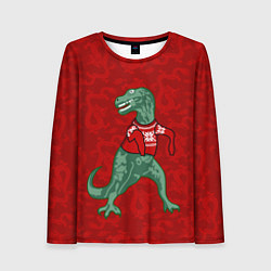 Лонгслив женский Динозавр в свитере - новогодние драконы, цвет: 3D-принт