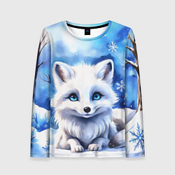 Лонгслив женский Портрет мультяшного песца акварель, цвет: 3D-принт