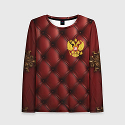 Лонгслив женский Золотой герб России на красном кожаном фоне, цвет: 3D-принт