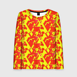 Женский лонгслив Красные фигуры на жёлтом фоне