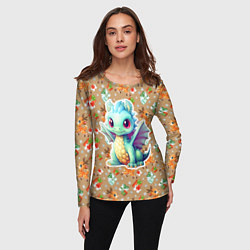 Лонгслив женский Маленький синий дракон на фоне оленей, цвет: 3D-принт — фото 2