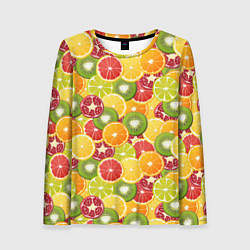 Лонгслив женский Фон с экзотическими фруктами, цвет: 3D-принт