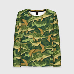 Женский лонгслив Камуфляж рыболова - рыба щука