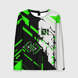 Женский лонгслив Зелёные и чёрные техно линии