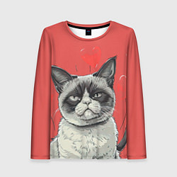 Лонгслив женский Недовольный кот на день святого Валентина, цвет: 3D-принт