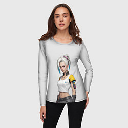Лонгслив женский Девушка в белом топе Cyberpunk 2077, цвет: 3D-принт — фото 2