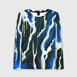 Женский лонгслив Текучая краска белая и синяя