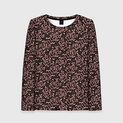 Лонгслив женский Паттерн тёмно-розовый узоры, цвет: 3D-принт