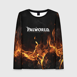 Женский лонгслив Palworld логотип на черном фоне с огнем