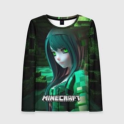Лонгслив женский Minecraft девушка зеленые кубики, цвет: 3D-принт