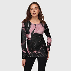 Лонгслив женский Черно-розовый мрамор, цвет: 3D-принт — фото 2