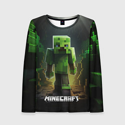 Лонгслив женский Minecraft зеленый квадратный монстр, цвет: 3D-принт