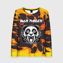 Лонгслив женский Iron Maiden рок панда и огонь, цвет: 3D-принт
