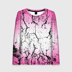 Женский лонгслив Текстура чёрных трещин на розовом переливе