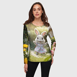 Лонгслив женский Забавный белый кролик в платье, цвет: 3D-принт — фото 2