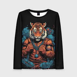 Лонгслив женский Муай - Тай тигр в стойке боевые искусства, цвет: 3D-принт