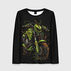 Женский лонгслив Зеленый ретро-мотоцикл