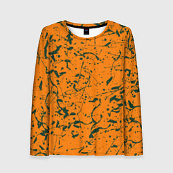Женский лонгслив Оранжевый с брызгами зеленой краски
