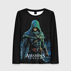 Лонгслив женский Assassins creed персонаж нарисован на черном, цвет: 3D-принт
