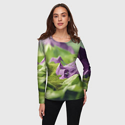 Лонгслив женский Геометрический пейзаж фиолетовый и зеленый, цвет: 3D-принт — фото 2