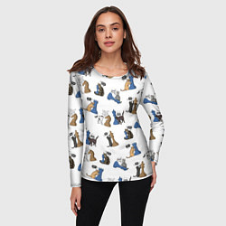 Лонгслив женский Котики и шахматы белый, цвет: 3D-принт — фото 2