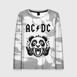 Лонгслив женский AC DC рок панда на светлом фоне, цвет: 3D-принт