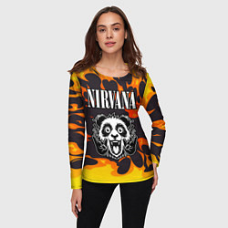 Лонгслив женский Nirvana рок панда и огонь, цвет: 3D-принт — фото 2